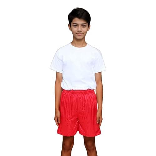 Image of L S U Boys PE Shorts, Football Sports Gym Activewear, Summer School Shorts Stripe Shadow (UK, Age, 13 Years, Red)