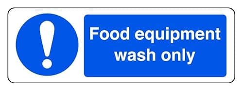 Image of Food Equipment Wash Only - safety sign - High tack self-adhesive sticker (150mm x 50mm) Viewing Distance within 3m.