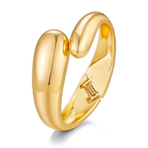 Image of CozyChique Non-Tarnish Gold Teardrop Bangles Bracelets for Women Chunky Open Cuff Statement Bracelet Irregular Twisted Hinged Waterproof Trendy Gold Plated Silver Jewlery Accessories Fashion Gifts