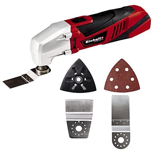 Image of Einhell TC-MG 220/1 E Oscillating Multi Tool 220W Multi-Tool Kit for Sawing, Cutting, Sanding Multifunctional Tool with Saw Blade, Plunge Saw Blades, Sanding Disc and Case, Red, 6 x Sander Pads