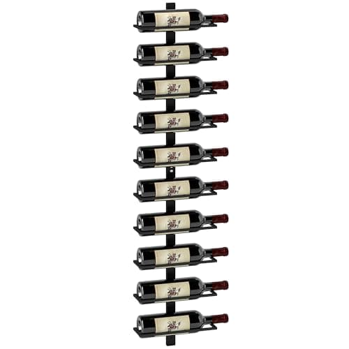 Image of HOMCOM Wine Rack, Wall Mounted, 10 Tier Metal Wine Display Rack, Storage Holder for Kitchen, Dining Room, Bar, Cellar, Black