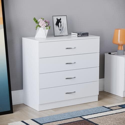 Image of Vida Designs Riano 4 Drawer Chest of Drawers, Metal Handles & Runners, Anti-Bowing Drawer Support, Bedroom, Nursery Furniture, White