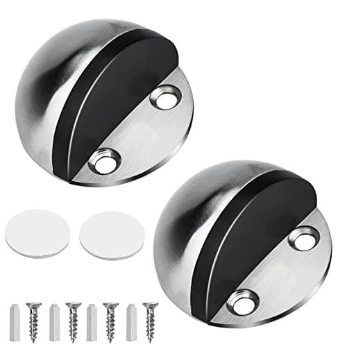 Image of Floor Door Stoppers, 2 Pack Stainless Steel Door Stops Oval Floor Mounted with Screws and Self-Adhesive Pads- Sound Dampening Rubber Buffer, Durable for Home & Office Use