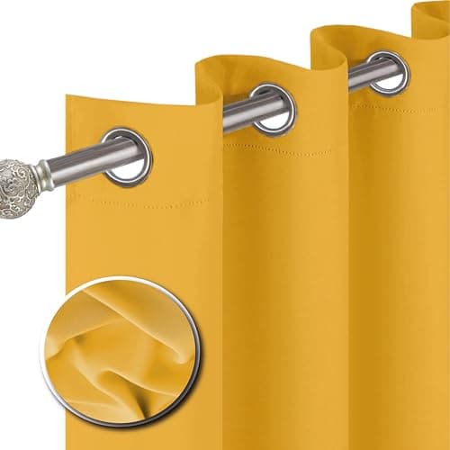Image of funky gadgets Blackout Curtains for Bedroom 72 Inch Drop Thermal Insulated Eyelet Curtains & Drapes Black Out Curtain for Kitchen, Living Room 2 Panels (46x72 Inch Yellow)