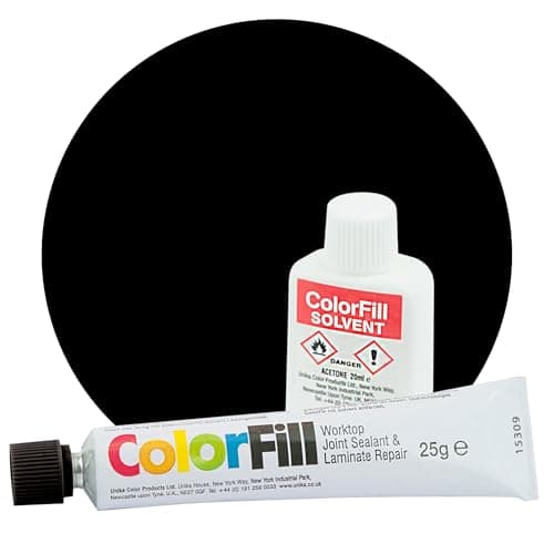 Image of Unika ColorFill Diamond Black (CF30) – Laminate Worktop Repair Kit, Joint Compound, Sealant & Filler | 25g Tube + Applicator + 20ml Solvent – Kitchen Worktop Scratch Repair