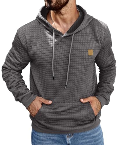 Image of AIYINO Men's Hoodies Pullover Hooded Sweatshirts Long Sleeve Waffle Drawstring Casual Hoody with Kanga Pocket XXL Dark Gray