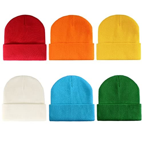Image of Geebuzz 6 Pack Beanie Cap for Kids, Children's Girls Boys Colorful Warmer Stretchy Knitted Beanie Hat Unisex 1-10 Years Skull Beanie Hat Caps for Winter Autumn (6pack-Multicolor-2)