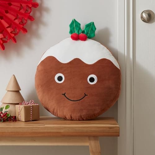 Image of Catherine Lansfield Christmas Pudding 3D Shaped Cushion Brown
