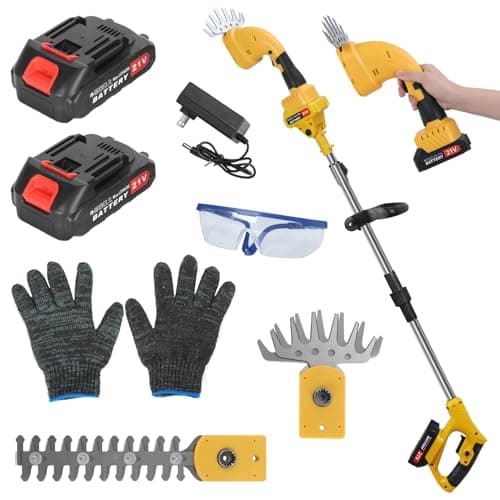 Image of toilmua 21V Electric Hedge Trimmer, 2 in 1 Ego Hedge Trimmers & Grass Shear Handheld - with Extension Pole Cordless Hedge Trimmers for Garden Lawn (Battery*2 and Charger) UK