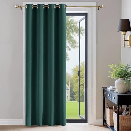 Image of PONY DANCE Single Blackout Christmas Curtain - Thermal Privacy Protection Eyelet Door Curtain for Living Room Bedroom Kitchen Window, 52 Inch x 84 Inch, Dark Green