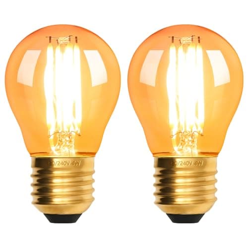 Image of Terafeels 2 Pack E27 Vintage LED Light Bulbs, G45, 4W, 220-240V, 2200K Warm Amber Glow, Amber Glass, Edison Screw in Light Bulb for Lamp