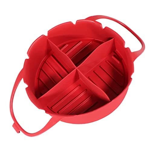 Image of SPARES2GO Basket Liner Compatible with Salter Air Fryer Silicone Round Tray Pot (Red, 4 Compartments)