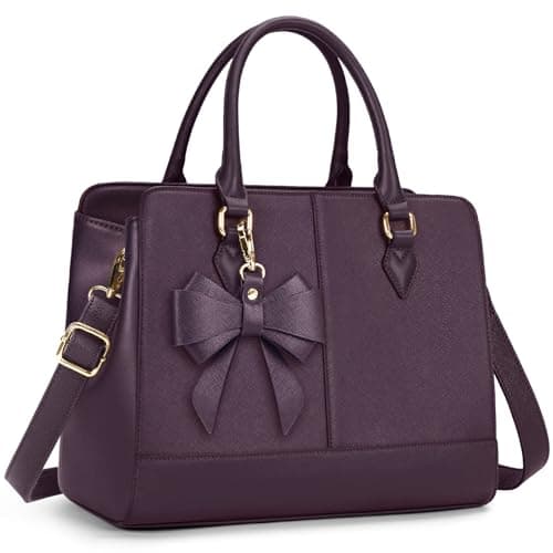 Image of RAINSMORE Handbags for Women Waterproof Ladies Handbags PU Leather 13 Inch Women's Top-Handle Bags Medium Womens Shoulder Bags Fashion Tote Bag for Work Business Casual Purple
