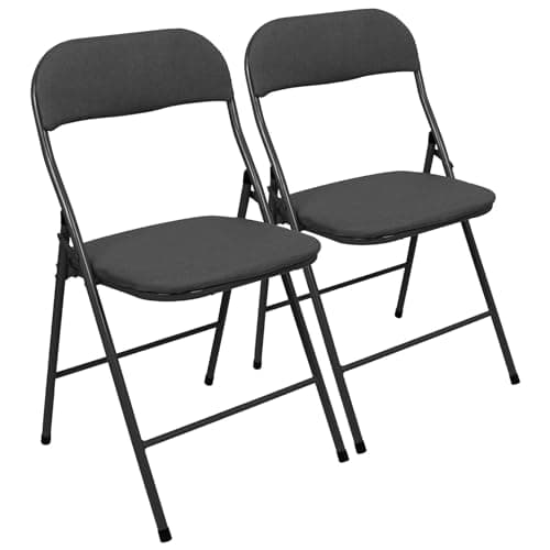Image of Harbour Housewares Fabric Padded Folding Chairs - Black - Set of 2 - Cushioned Foldable Chair with Metal Frame Fabric Upholstered Seat Folding Seats Indoor for Home, Dining, Office