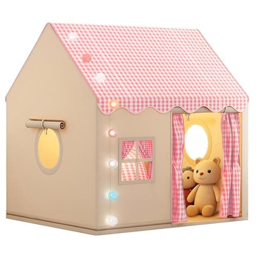 Image of FREEAMG Kids Play Tent with Multi-Coloured Ball Lights & Storage Bag, Children's Playhouse Indoor Outdoor for 3-7 Year Old Boys Girls, Spacious Kids Tents 120x105x128cm, Toy House(Pink)