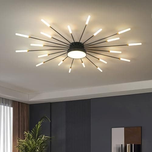 Image of minifair Modern LED Ceiling Light,20+1 Heads Semi Flush Mount Black Chandeliers Ceiling Lighting for Bedroom Living Room Kitchen Dining Room Restaurant