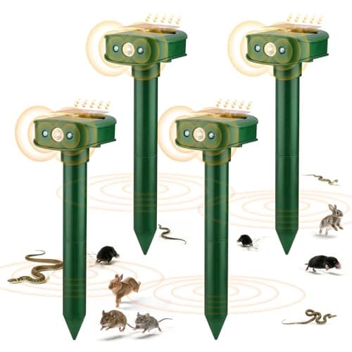 Image of RAYGARD 4 Pack Mole Repellent for Lawns, 20㎡ NEW Vibrating Mouse Repeller Solar with LED Light, IP45 Weatherproof Garden Animal Deterrent for Mice Moles Rabbits Snakes