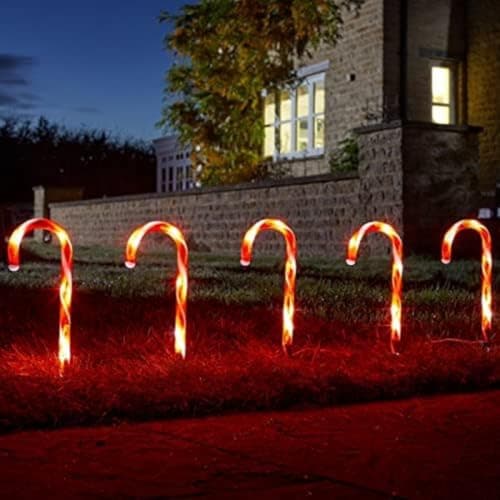 Image of Marco Paul Christmas 6 Candy Cane Lights with 60 LEDs, Battery-Operated Outdoor Christmas Decorations, Durable Candy Cane Pathway Lights, Festive Holiday Garden & Walkway Decorations