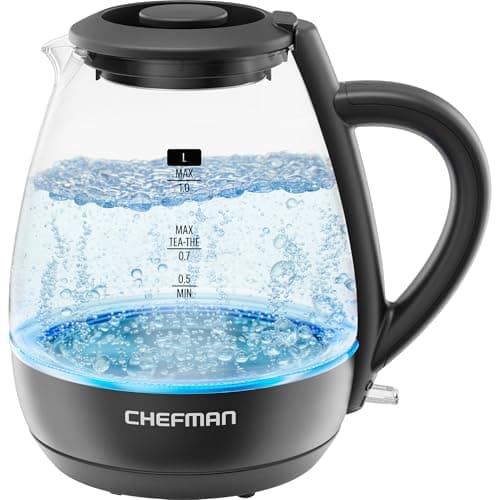 Image of Chefman 1L Electric Tea Kettle with LED Lights, Automatic Shut Off, Removable Lid, Boil-Dry Protection, Hot Water Electric Kettle Water Boiler, Electric Kettles for Boiling Water