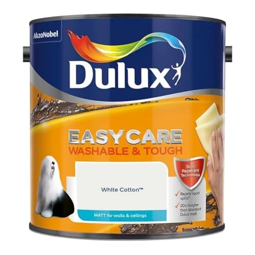 Image of White Cotton Dulux Easycare Matt Emulsion Paint 2.5L – Washable & Stain Resistant, Durable Matt Finish, Quick Dry, Low Odour Interior Wall & Ceiling Paint