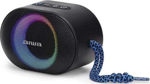 Image of Aiwa BST-330BL Compact, Durable and Powerful TWS Bluetooth Speaker with Hyperbass Technology, (10W Power, RGB Lighting, Card Reader, Waterproof) Colour: Black and Blue