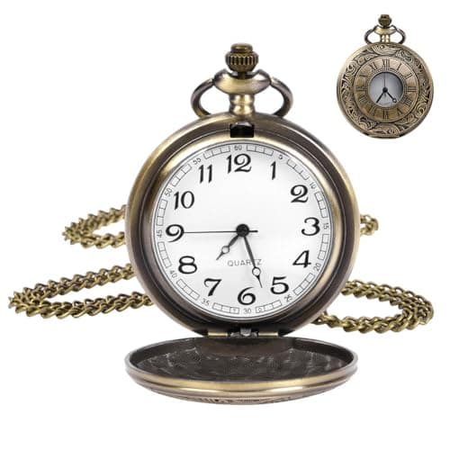 Image of OFFCUP Modern Quartz Pocket Watch with Chain, Vintage Pocket Fob Watches for Men, Roman Numerals Stylish Design for Birthday, Anniversary, Christmas, Father's Day