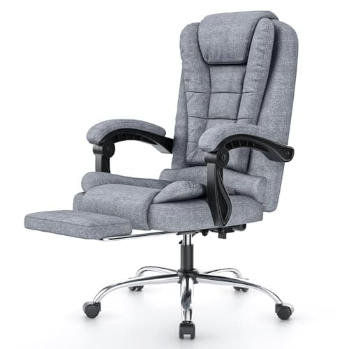 Image of naspaluro Executive Office Chair with Footrest Fabric Desk Chair with Spring-Packed Seat Ergonomic Recliner Computer Chair with Tilt Function Heavy Duty for Home Office Working (Grey Fabric, Footrest)