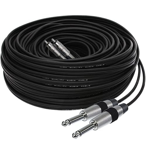 Image of 1STec 10m Professional Grade Extra Long Audio Lead with 2 x 6.3mm Jack to 2 x RCA Male Phono Plugs for Stereo or Mono Signal Extension Active Subwoofer Speaker to Mixing Desk Transfer 10 Metre