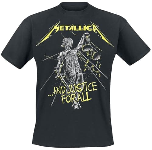 Image of Metallica Men's and Justice for All Tracks_Men_BL_TS: S Regular Fit Crew Neck Short Sleeve T - Shirt, Black (Black Black), Small (Manufacturer Size:Small)