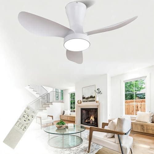 Image of Ceiling Fan with Light and Remote Control, 22W 2200LM Dimmable LED Light 3CCT, 6-Speed Quiet Reversible DC Motor, Timing Function, Low Profile Fan Light for Bedroom Kitchen Living Room,33 Inch