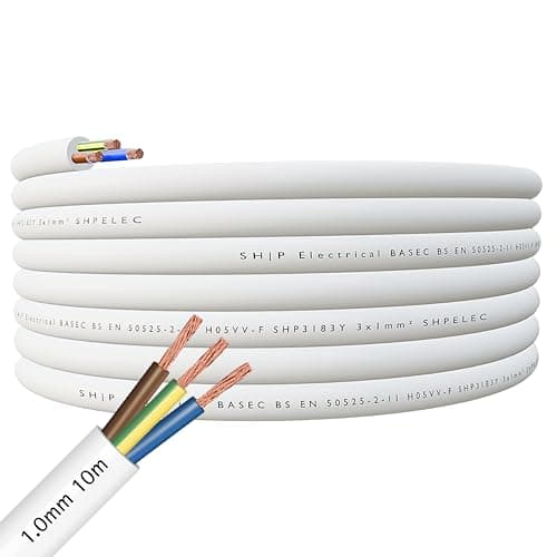 Image of SHPELEC® FLEXIBLE White Cable 3183Y 0.75mm, 1.0mm, 1.5mm, 2.5mm BASEC Approved White PVC LED Lighting 5m 10m 15m 20m 50m (1.0mm 3 Core - 10metres)