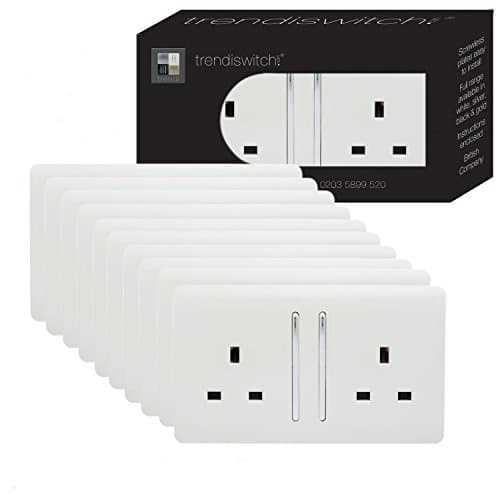 Image of Trendi Switch 2 Gang Artistic Modern Glossy 13 Amp Electrical Long Switched Double Plug Socket White x10
