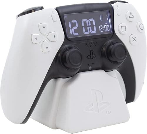 Image of Paladone PlayStation PS5 Controller Alarm Clock - Officially Licensed Sony Merchandise Digital White Clock With Date, Gift Accessory for Gamer, Bedroom Decor