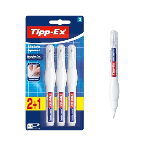 Image of Bic Tipp-Ex 'Shake'n Squeeze', Correction Pens, Opaque Correction Fluid, 8 ml, Pack of 3, White