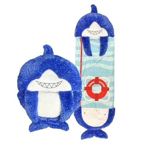Image of Happy Nappers Kids Sleeping Bag - Blue Shark Medium Size - Suitable for Children Aged 3 to 6 Years - Plush Toy, Comfy Sleeping Bag & Fluffy Pillow All in One