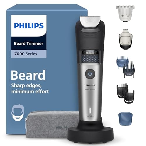 Image of Philips Beard Trimmer 7000 Series, Self-Sharpening Metal Blades, 40 Lock-in Settings, BeardSense Technology, Hair Collector, 100 Percent Waterproof, Silver (BT7670/15)