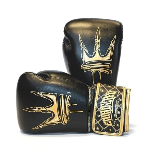 Image of Model 1 Pro Black & Gold 12oz Boxing Gloves for Men & Women by Endangered Fightwear - Pair of Synthetic Leather Boxing Bag Mitts for Protection - Kickboxing, Sparring Training, and Muay Thai Gloves