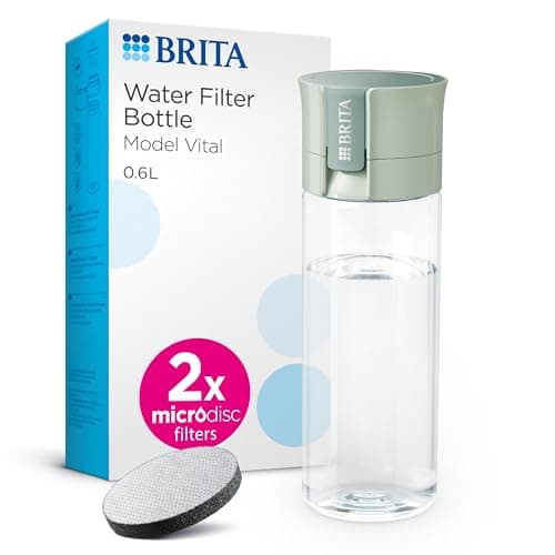 Image of BRITA Water Filter Bottle Light Green (600ml) incl. 2x MicroDisc Filters - portable water filtration bottle for hydration on-the-go, filters chlorine, organic impurities, hormones and pesticides