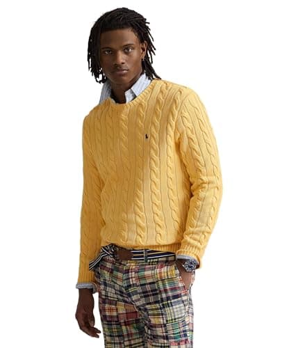 Image of Polo Ralph Lauren Mens Cable-Knit Cotton Sweater, Fall Yellow, XL