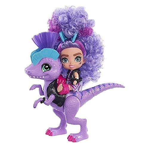 Image of Cave Club Cave Tots Rebel Tot Doll (Approximately 3.5 Inch) Small Doll with Dinosaur & Curly Purple Hair, Wearing Outfit & Accessories