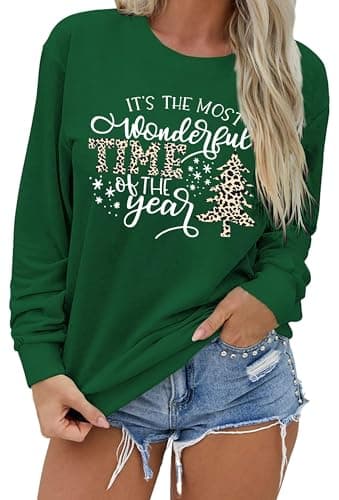Image of hohololo Christmas Sweatshirts Women Xmas Shirt Christmas Tree Graphics Pullover Holiday Long Sleeve Tops (Green-a,XXL)