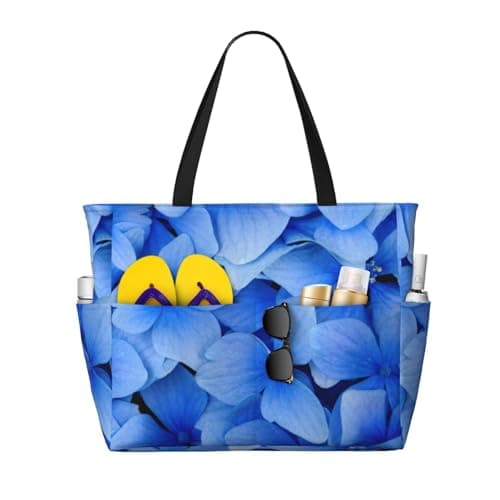 Image of kkvhhyuo Tropical flower Print Large Beach Bag, Waterproof Beach Tote Bag, Foldable Shopping Handbag with Zip and 8 Pockets for Pool Shopping Travel Vacation Gym