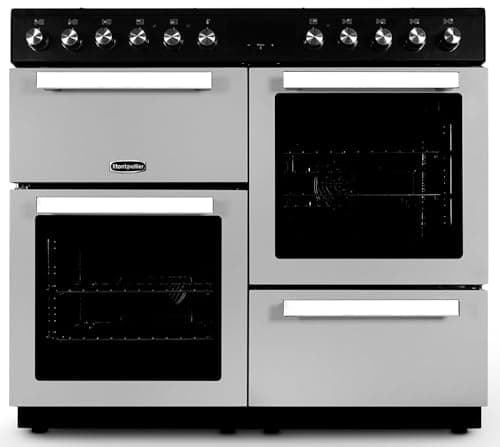 Image of Montpellier MDFRC100X 100cm Dual Fuel Range Cooker – Inox – 7 Gas Burners, 2 Electric Ovens, Separate Grill, Cast Iron Pan Supports