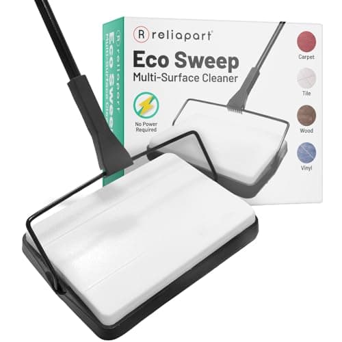 Image of Reliapart Eco Sweep Multi-Surface Floor Sweeper Lightweight Cordless Cleaner for Carpets Tiles Laminate Wood Vinyl No Power With Rotating Bristle System For Dust Crumbs And Debris