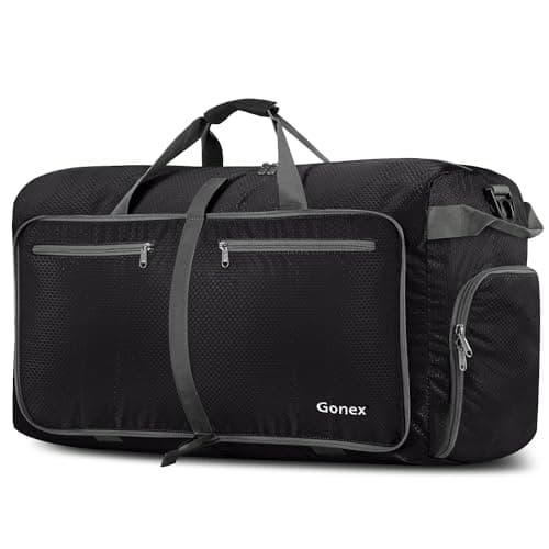 Image of Gonex 80L Foldable Travel Duffle Bag with Shoes Compartment, Packable Lightweight Water Repellent Holdall Bag for Camping Gym Weekender Bag Black