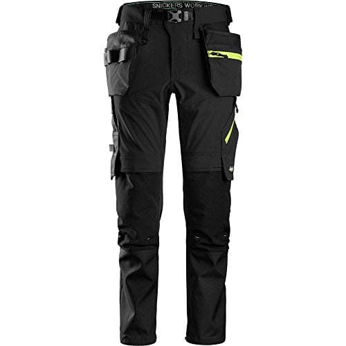 Image of Snickers 6940 FlexiWork Stretch Trousers+ Holster Pockets Black/Neon Yellow 35" 35"