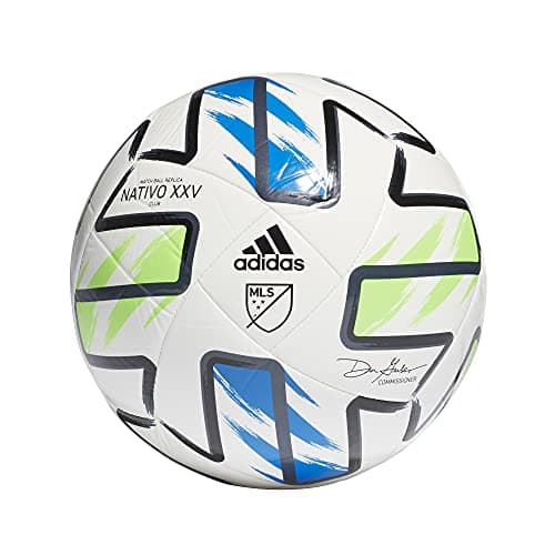 Image of adidas Unisex-Adult MLS Nativo XXV Club Ball, White/Solar Green/Glory Blue/Black, 3