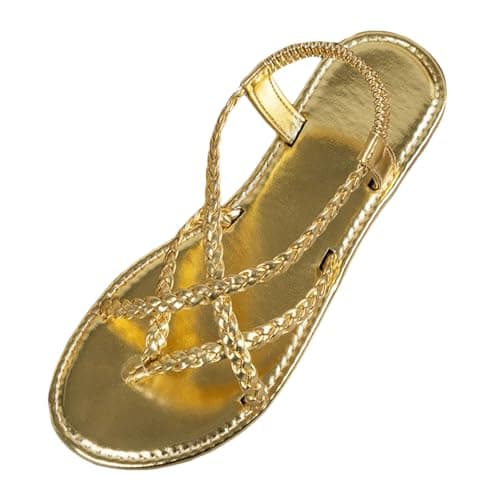 Image of 2026 Sandals for Women Women's Beach Strappy Shoes Flat (Gold, 5) Summer