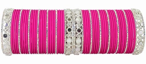 Image of LAVAZZA Stylish Metal Mirror Work White Stone Bangles Set For Women & Girls | Diamond Bangles | Metal Bangles | Chudi Set | White Stone Bridal Chuda Set | Trendy AD Chooda Bangles- Set of 70 Bangle,