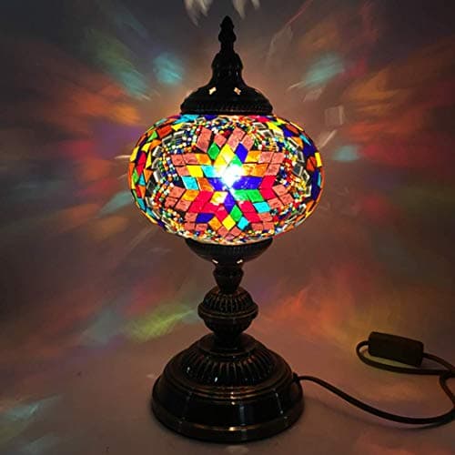 Image of Turkish Mosaic Table Lamp Moroccan Handmade Glass Desk Light Retro Art Stained Glass Style Mediterranean Night Light Lighting Fixtures for Bedroom Living Room Dining Room Cafe Bar Decorative, 7 Inch,H